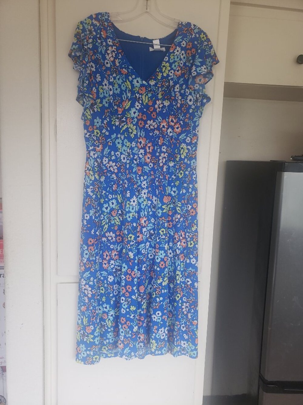London Times Bright Blues Dress with Flowers Size 10